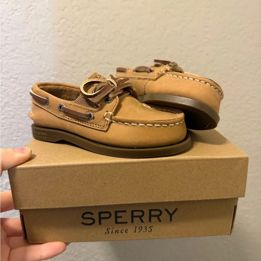 Sperry Kids Tan Leather Moccasin Boat Shoes